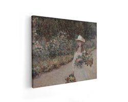 Artaza Canvas Schilderij Claude Monet'S Schilderij 'Vrouw met Parasol in een Tuin' met Bloemen - 50x40 cm - Wanddecoratie Woonkamer - Schilderijen - Muurdecoratie
