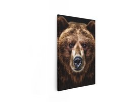 Artaza Canvas Schilderij Close-Up Portret van een Bruine Beer met Intense Ogen en een Donkere Vacht - 20x30 cm - Klein - Wanddecoratie Woonkamer - Schilderijen - Muurdecoratie