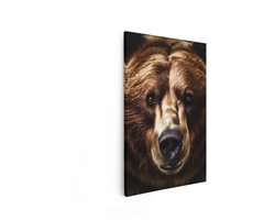 Artaza Canvas Schilderij Close-Up Portret van een Bruine Beer met Intense Ogen en een Donkere Vacht - 20x30 cm - Klein - Wanddecoratie Woonkamer - Schilderijen - Muurdecoratie