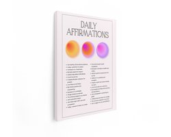 Artaza Canvas Schilderij Dagelijkse Affirmaties Poster met Inspirerende Citaten en Abstracte Bollen - 30x40 cm - Klein - Wanddecoratie Woonkamer - Schilderijen - Muurdecoratie
