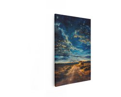 Artaza Canvas Schilderij Diner onder een Dramatische Sterrenhemel in de Woestijn bij Zonsondergang - 40x60 cm - Wanddecoratie Woonkamer - Schilderijen - Muurdecoratie