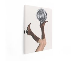 Artaza Canvas Schilderij Discobal - 60x80 cm - Wanddecoratie Disco Vrouw - Muurdecoratie Retro Cowboy Laarzen - Decoratie Muziek Woonkamer