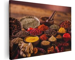 Artaza Canvas Schilderij Diverse Kleurrijke Kruiden Op Tafel - 30x20 - Klein - Foto Op Canvas - Canvas Print