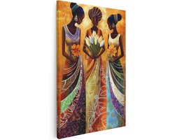 Artaza Canvas Schilderij Drie Afrikaanse Vrouwen met Bloemen - Bloemen - 60x90 cm - Wanddecoratie Woonkamer - Schilderijen - Muurdecoratie