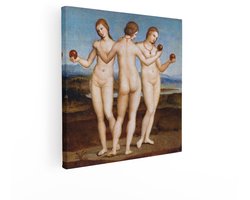 Artaza Canvas Schilderij Drie Naakte Vrouwen met Appels in een Landschap - Klassieke Kunst - 70x70 cm - Wanddecoratie Woonkamer - Schilderijen - Muurdecoratie