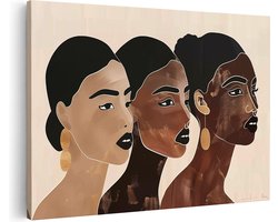 Artaza Canvas Schilderij Drie Vrouwen met Verschillende Huidtinten - 120x80 cm - Groot - Wanddecoratie Woonkamer - Schilderijen - Muurdecoratie