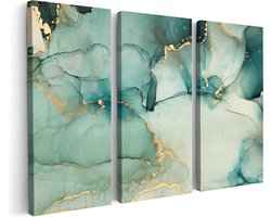 Artaza Canvas Schilderij Drieluik Abstracte Kunst - Blauwe Marmer met Goud - 150x100 cm - Groot - Wanddecoratie Woonkamer - Schilderijen - Muurdecoratie