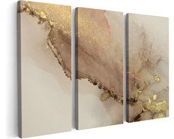 Artaza Canvas Schilderij Drieluik Abstracte Kunst - Bruin Goud Marmer - 90x60 cm - Wanddecoratie Woonkamer - Schilderijen - Muurdecoratie
