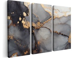 Artaza Canvas Schilderij Drieluik Abstracte Kunst - Grijze Marmer met Goud - 60x40 cm - Klein - Wanddecoratie Woonkamer - Schilderijen - Muurdecoratie