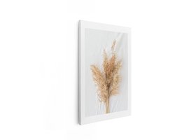 Artaza Canvas Schilderij Droog Pluimgras op een Witte - Kreukelige Achtergrond - Minimalistische Compositie - 20x30 cm - Klein - Wanddecoratie Woonkamer - Schilderijen - Muurdecoratie
