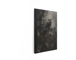 Artaza Canvas Schilderij Een Majestueuze Oehoe Zit op een Boomtak in een Donker - Sfeervol Bos - 40x60 cm - Wanddecoratie Woonkamer - Schilderijen - Muurdecoratie