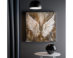 Artaza Canvas Schilderij Engelenvleugels op een Bruine Achtergrond - 30x30 cm - Klein - Wanddecoratie Woonkamer - Schilderijen - Muurdecoratie