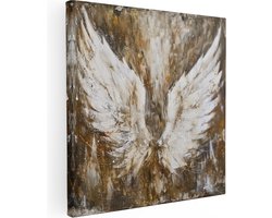 Artaza Canvas Schilderij Engelenvleugels op een Bruine Achtergrond - 90x90 cm - Groot - Wanddecoratie Woonkamer - Schilderijen - Muurdecoratie