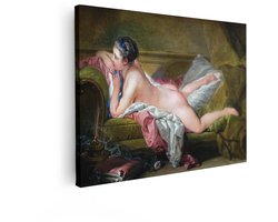 Artaza Canvas Schilderij Franse Rococokunst: Vrouw Liggend op een Sofa met Zijden Stoffen - 120x90 cm - Groot - Wanddecoratie Woonkamer - Schilderijen - Muurdecoratie