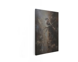 Artaza Canvas Schilderij Gedetailleerd Schilderij van een Mus Die op een Tak Zit in een Donkere - Impressionistische Omgeving - 80x120 cm - Groot - Wanddecoratie Woonkamer - Schilderijen - Muurdecoratie