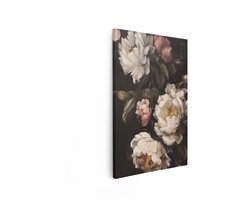 Artaza Canvas Schilderij Gedetailleerd Schilderij van Pioenrozen in Donkere - Dramatische Stijl - 20x30 cm - Klein - Wanddecoratie Woonkamer - Schilderijen - Muurdecoratie