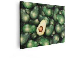 Artaza Canvas Schilderij Gedetailleerde Illustratie van een Stapel Verse Avocado'S met één Doorgesneden Vrucht - 40x30 cm - Klein - Wanddecoratie Woonkamer - Schilderijen - Muurdecoratie