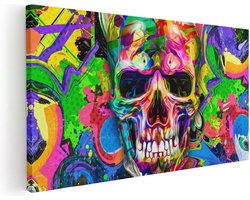 Artaza Canvas Schilderij Gekleurde Schedel - Doodskop - Doodshoofd - 40x20 - Klein - Foto Op Canvas - Canvas Print