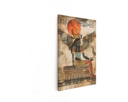 Artaza Canvas Schilderij Gevleugelde Egyptische Godin Isis met Zonneschijf en Hiërogliefen op Papyrus - 80x120 cm - Groot - Wanddecoratie Woonkamer - Schilderijen - Muurdecoratie