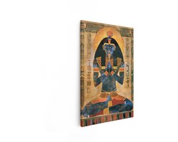 Artaza Canvas Schilderij Gevouwen Handen van de Egyptische Godin Isis met Zonneschijf en Hiërogliefen - 80x120 cm - Groot - Wanddecoratie Woonkamer - Schilderijen - Muurdecoratie