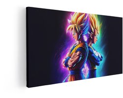 Artaza Canvas Schilderij Goku en Vegeta Staan Rug aan Rug met hun Armen over Elkaar Geslagen - Omringd door Gloeiende Energie - 100x50 cm - Wanddecoratie Woonkamer - Schilderijen - Muurdecoratie