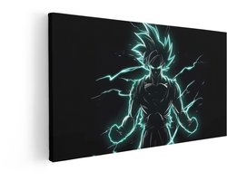 Artaza Canvas Schilderij Goku'S Super Saiyan-Kracht Ontketend met Elektrische Aura op een Zwarte Achtergrond - 60x30 cm - Wanddecoratie Woonkamer - Schilderijen - Muurdecoratie