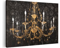 Artaza Canvas Schilderij Gouden Kroonluchter op een Zwarte Achtergrond - 30x20 cm - Klein - Wanddecoratie Woonkamer - Schilderijen - Muurdecoratie