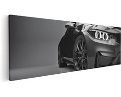 Artaza Canvas Schilderij Grijze Sportwagen Auto - Zwart Wit - 120x40 cm - Groot - Wanddecoratie Woonkamer - Schilderijen - Muurdecoratie