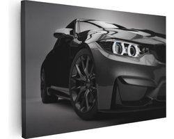 Artaza Canvas Schilderij Grijze Sportwagen Auto - Zwart Wit - 120x80 cm - Groot - Wanddecoratie Woonkamer - Schilderijen - Muurdecoratie