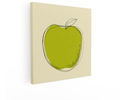 Artaza Canvas Schilderij Groene Appel met Schetsmatige Lijntekening en Subtiele Textuur op Zachte Achtergrond - 40x40 cm - Wanddecoratie Woonkamer - Schilderijen - Muurdecoratie