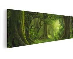 Artaza Canvas Schilderij Groene Tropische Jungle Bos - 150x50 cm - Groot - Wanddecoratie Woonkamer - Schilderijen - Muurdecoratie
