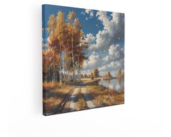 Artaza Canvas Schilderij Herfstlandschap - 70x70 cm - Wanddecoratie Natuur - Muurdecoratie Bomen - Decoratie Bos Woonkamer