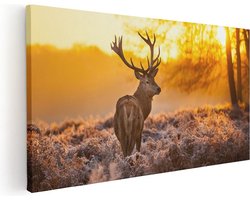 Artaza Canvas Schilderij Hert In Bos Tijdens De Zonsopkomst - 120x60 cm - Groot - Wanddecoratie Woonkamer - Schilderijen - Muurdecoratie