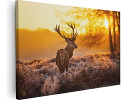 Artaza Canvas Schilderij Hert In Bos Tijdens De Zonsopkomst - 120x80 - Groot - Foto Op Canvas - Wanddecoratie Woonkamer