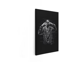 Artaza Canvas Schilderij Hiphop Artiest - 20x30 cm - Wanddecoratie Line Art - Muurdecoratie Schets - Decoratie Muziek Zwart Wit - Kamer Accessoires