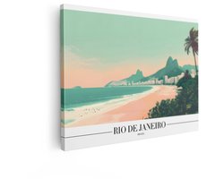 Artaza Canvas Schilderij Iconische Copacabana Strand met de Bergen van Rio de Janeiro op de Achtergrond - 80x60 cm - Wanddecoratie Woonkamer - Schilderijen - Muurdecoratie