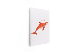 Artaza Canvas Schilderij Illustratie van een Oranje Walvis Die Zwemt met Kleine Bubbels Erboven - 80x120 cm - Groot - Wanddecoratie Woonkamer - Schilderijen - Muurdecoratie