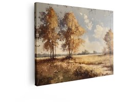 Artaza Canvas Schilderij Impressionistisch Landschap met Bomen en Velden in Warme Herfstkleuren - 40x30 cm - Klein - Wanddecoratie Woonkamer - Schilderijen - Muurdecoratie