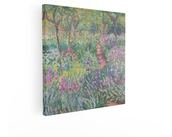 Artaza Canvas Schilderij Impressionistische Tuin met Irissen en een Pad - Geschilderd door Claude Monet - 50x50 cm - Wanddecoratie Woonkamer - Schilderijen - Muurdecoratie