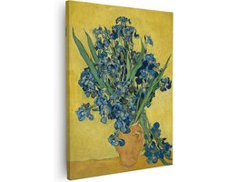 Artaza Canvas Schilderij Irissen in een Gele Vaas - Vincent van Gogh - 40x50 cm - Wanddecoratie Woonkamer - Poster Schilderijen - Muurdecoratie