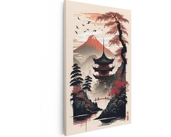 Artaza Canvas Schilderij Japans Landschap - Tempel - 80x120 cm - Groot - Wanddecoratie Woonkamer - Schilderijen - Muurdecoratie
