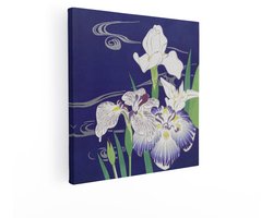 Artaza Canvas Schilderij Japanse Irissen Bloeien in de Nacht met Zilveren Waterrimpels op de Achtergrond - 50x50 cm - Wanddecoratie Woonkamer - Schilderijen - Muurdecoratie