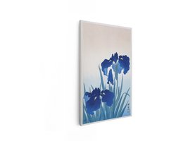 Artaza Canvas Schilderij Japanse Irissen in Diepblauw - een Traditionele Houtsnede van de Natuur - 40x60 cm - Wanddecoratie Woonkamer - Schilderijen - Muurdecoratie