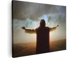 Artaza Canvas Schilderij Jezus Christus aan het Bidden bij Zonsopgang - 40x30 cm - Klein - Wanddecoratie Woonkamer - Schilderijen - Muurdecoratie