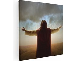 Artaza Canvas Schilderij Jezus Christus aan het Bidden bij Zonsopgang - 90x90 cm - Groot - Wanddecoratie Woonkamer - Schilderijen - Muurdecoratie