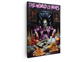 Artaza Canvas Schilderij Joker - 40x50 cm - Wanddecoratie The World Is Yours - Muurdecoratie Scarface - Decoratie Geld Goud Diamanten