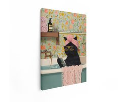 Artaza Canvas Schilderij Kat In Bad - 30x40 cm - Wanddecoratie Toilet - Muurdecoratie Vintage - Schilderijen Op Canvas Bloemen