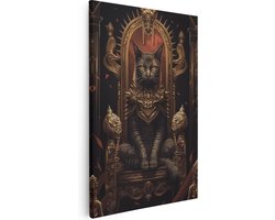 Artaza Canvas Schilderij Kat op een Troon - Dieren - 20x30 cm - Klein - Wanddecoratie Woonkamer - Schilderijen - Muurdecoratie