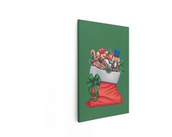 Artaza Canvas Schilderij Kerstkous Gevuld met Cadeautjes - Peperkoek en Notenkraker - 80x120 cm - Groot - Wanddecoratie Woonkamer - Schilderijen - Muurdecoratie