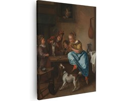 Artaza Canvas Schilderij Kinderen leren een Poes Dansen - Jan Steen - 40x50 cm - Wanddecoratie Slaapkamer - Poster Schilderijen - Muurdecoratie
